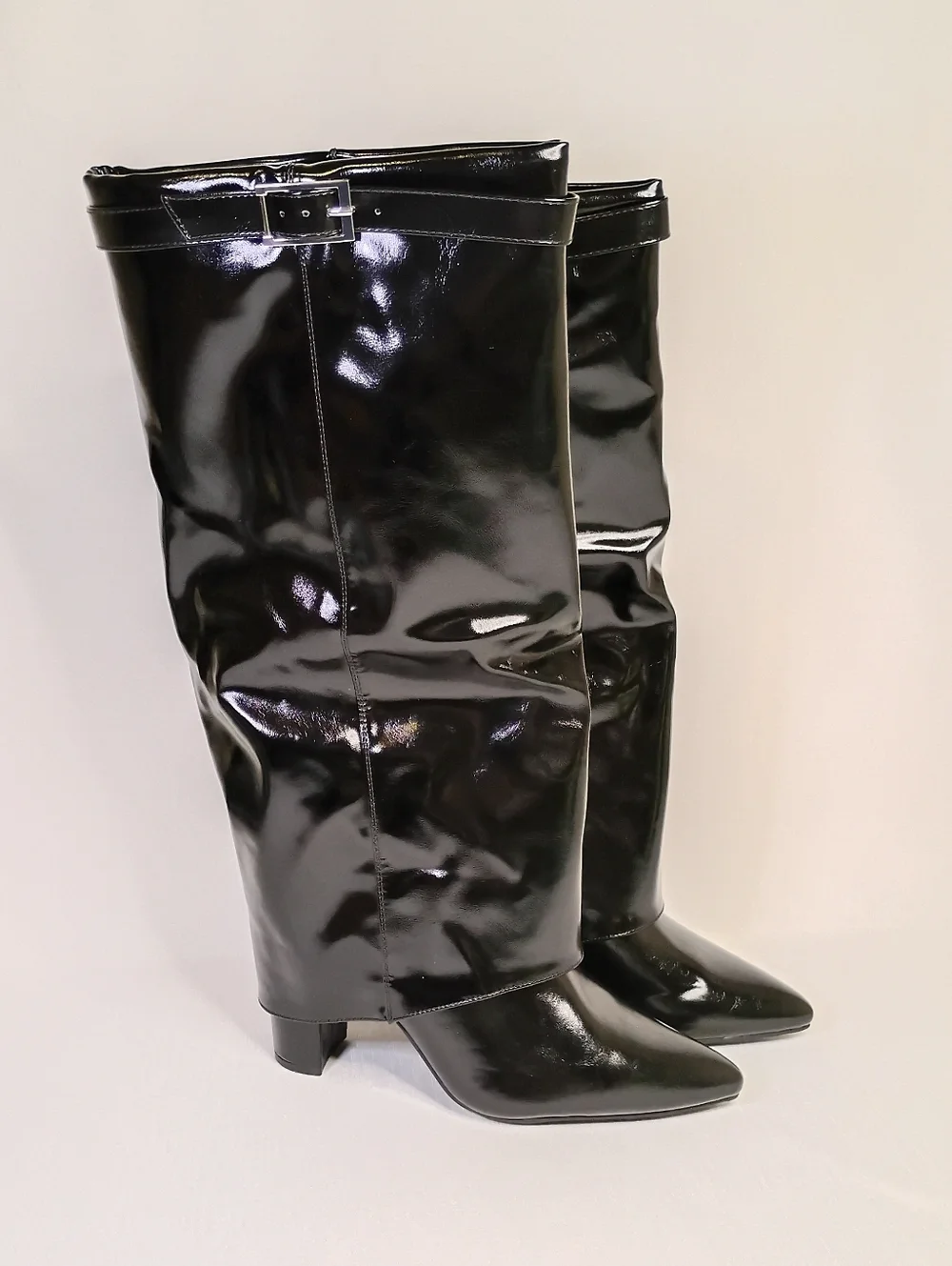 Patent Leather Over-the-Knee Boots in Black